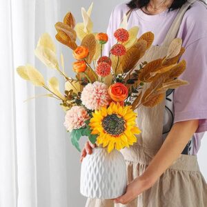 Set Of Sunflower & Mixed Bloom Bouquet in White Ceramic Vase
