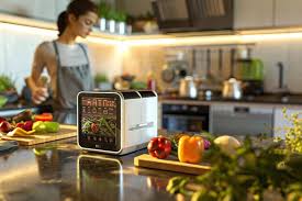 Modern kitchen with smart kitchen gadgets on the counter